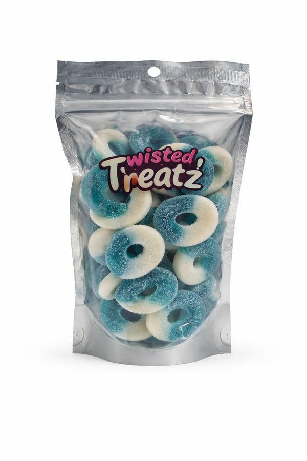 Twisted Treatz Blue Rasp Gummy Rings - premium gummy candy hand-packed fresh